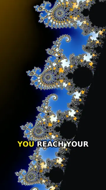 Text-to-video clip over a blue and gold fractal with the caption 'YOU REACH YOUR'