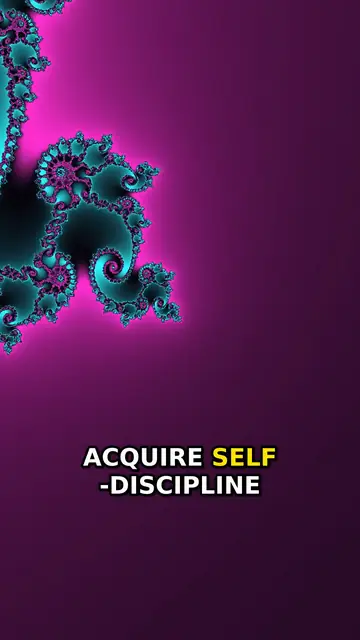Clip over a magenta and cyan fractal with the caption 'ACQUIRE SELF-DISCIPLINE'